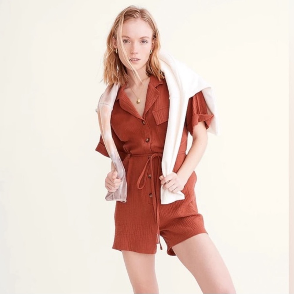 Madewell cotton gauze romper in burnt orange, S